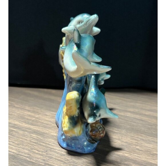 Porcelain Dolphin Figurine Ocean Waves Sculpture - Picture 5 of 9